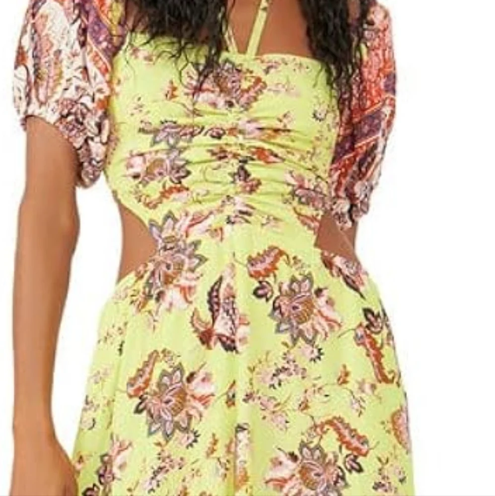 Free People  Bali Citrus Skies wide leg Open Top Jumpsuit
